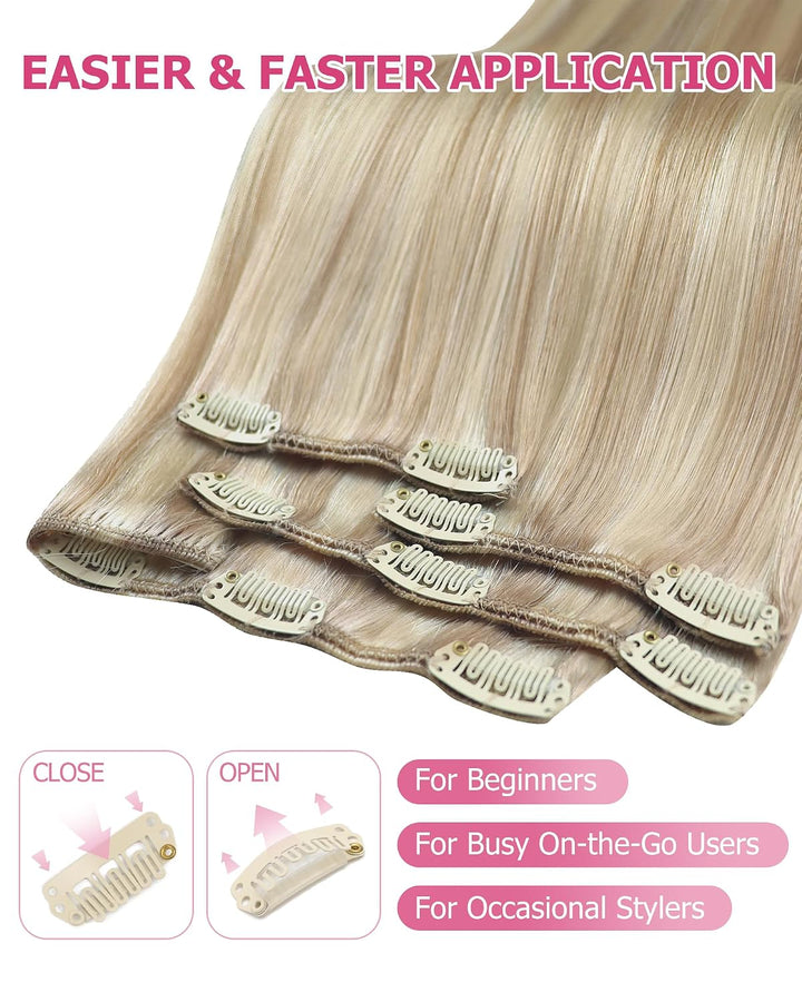 YoungSee Clip in Extensions Echthaar Aschblond Echthaar Extensions Clip Blond Strahnchen Platinblond