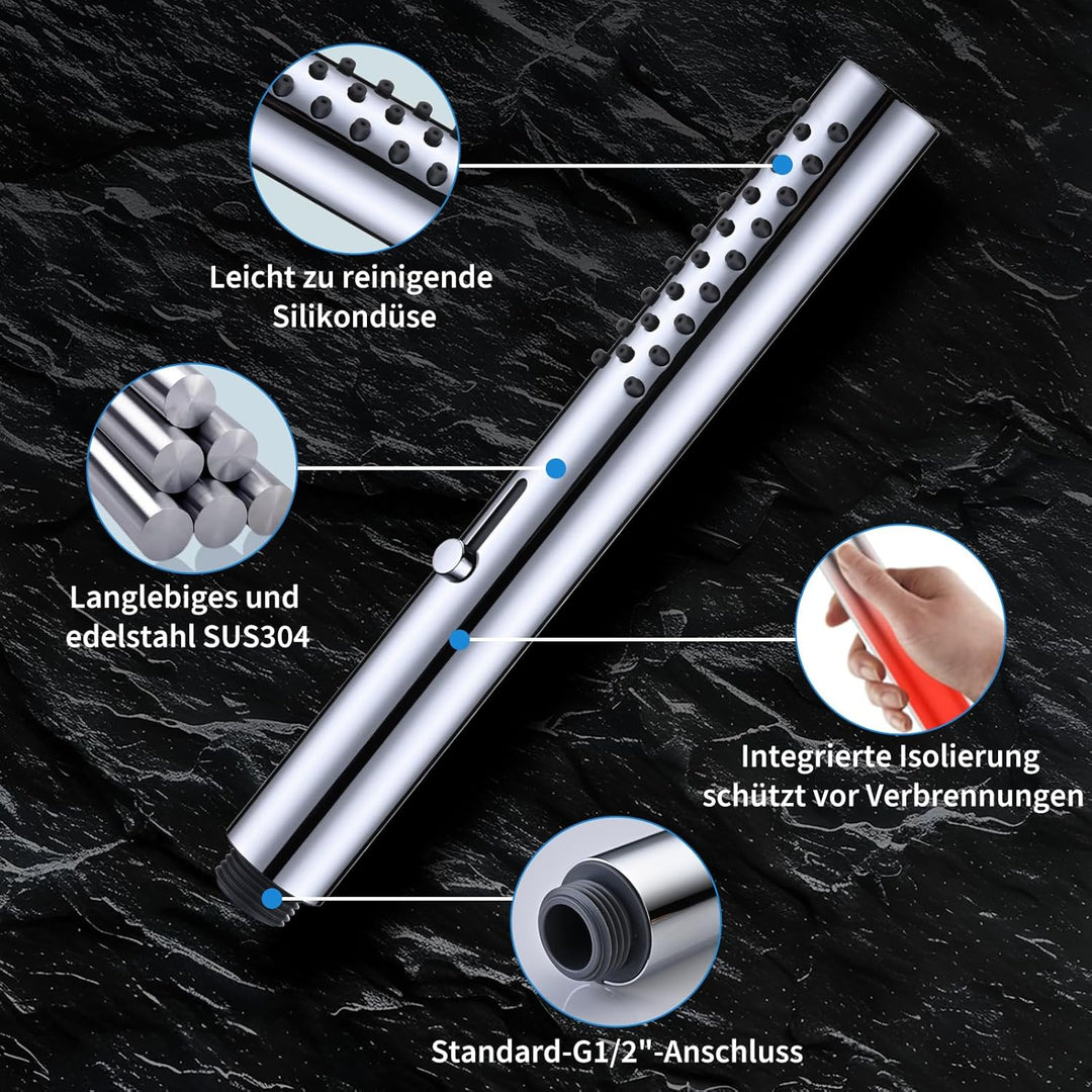 3 Modi Duschkopf Edelstahl DETBOM, Handbrause für Badezimmer, Shower Head Anti-Kalk, Wassersparend S