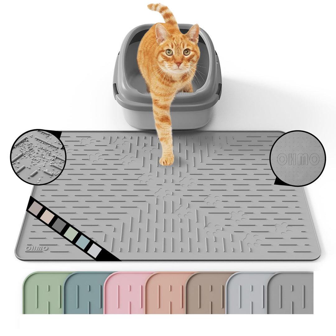 OHMO Katzenklo Matte aus Premium-Silikon 60 x 40 cm, wasserdicht und BPA-frei Katzentoilettenmatte,