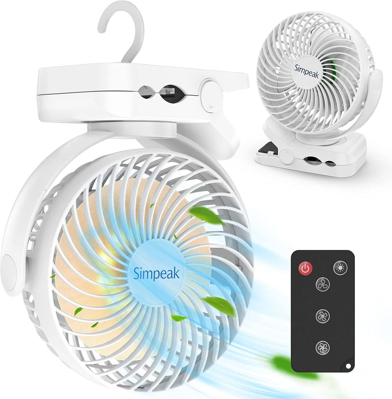 Simpeak 10000mAh Camping Ventilator Tischventilator, Mini USB Ventilator leise, Clip Fan mit Fernbed