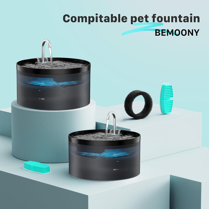 BEMOONY Katzenbrunnen-Filter, 12 Kohlefilter + 12 Schwämme, Multi-Filtration, für 3.2L Trinkbrunnen