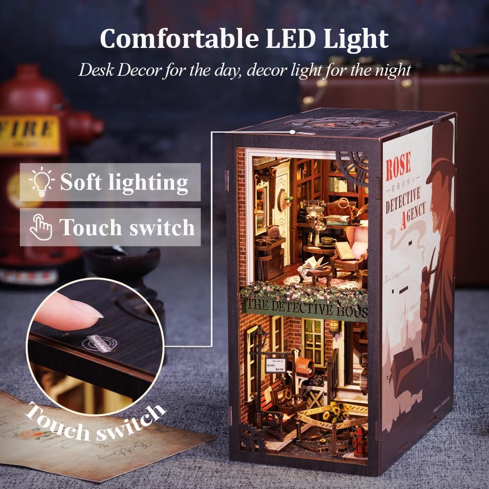 CUTEBEE Book Nook Kit mit Staubschutzhülle–DIY Puppenhäuser Miniatur Haus Kit mit LED-Licht,Booknook