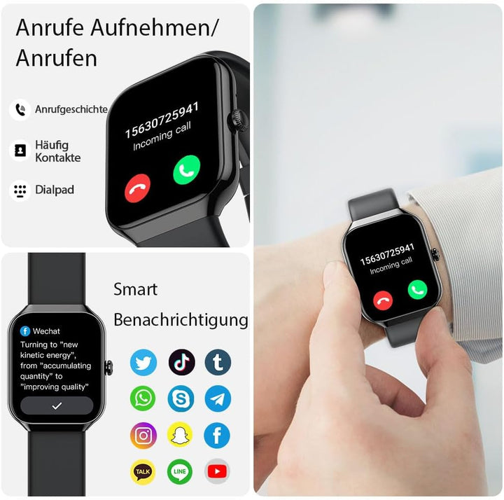 Smartwatch Damen Herren,1,96"HD Smartwatch Bluetooth-5.4-Anrufe,115+ Sportmodi Fitnessuhr, IP68 Wass