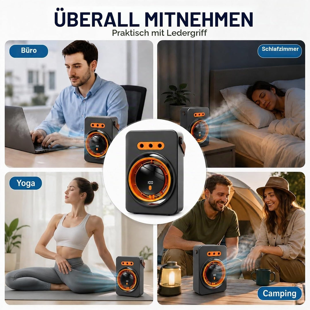 FELIXIZ Nebelventilator mit Sprühnebel &amp; Wasserkühlung, 2-in-1 Tischventilator, 5 Stufen, Lederrieme