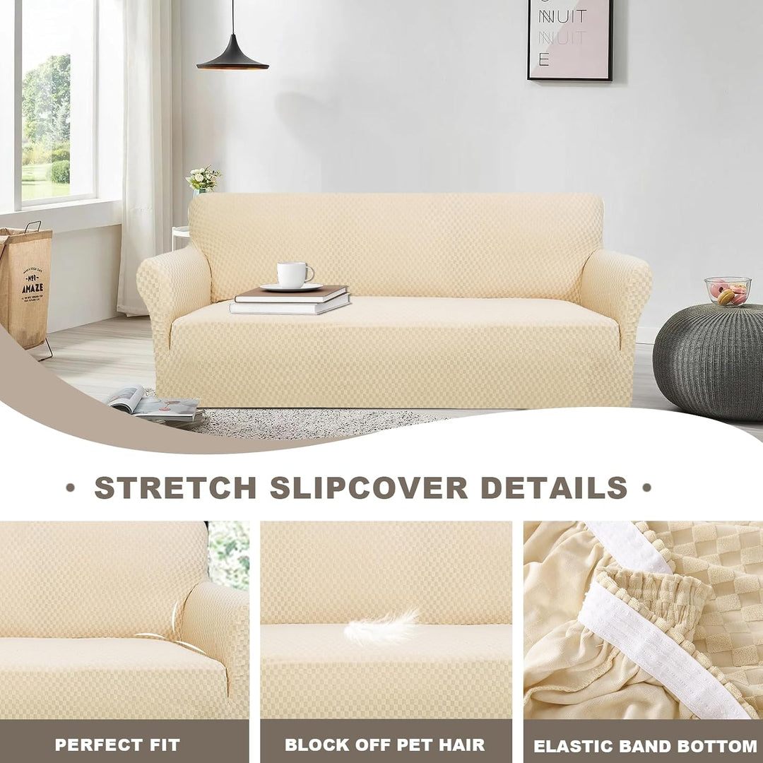 FIGOOO Stretch Sofabezug 2 Sitzer Sofa überzug Schachbrettmuster Jacquard Elastisch Waschbar Sofahus