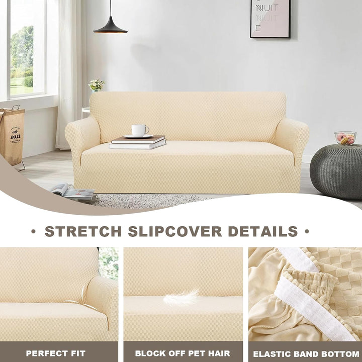 FIGOOO Stretch Sofabezug 2 Sitzer Sofa überzug Schachbrettmuster Jacquard Elastisch Waschbar Sofahus