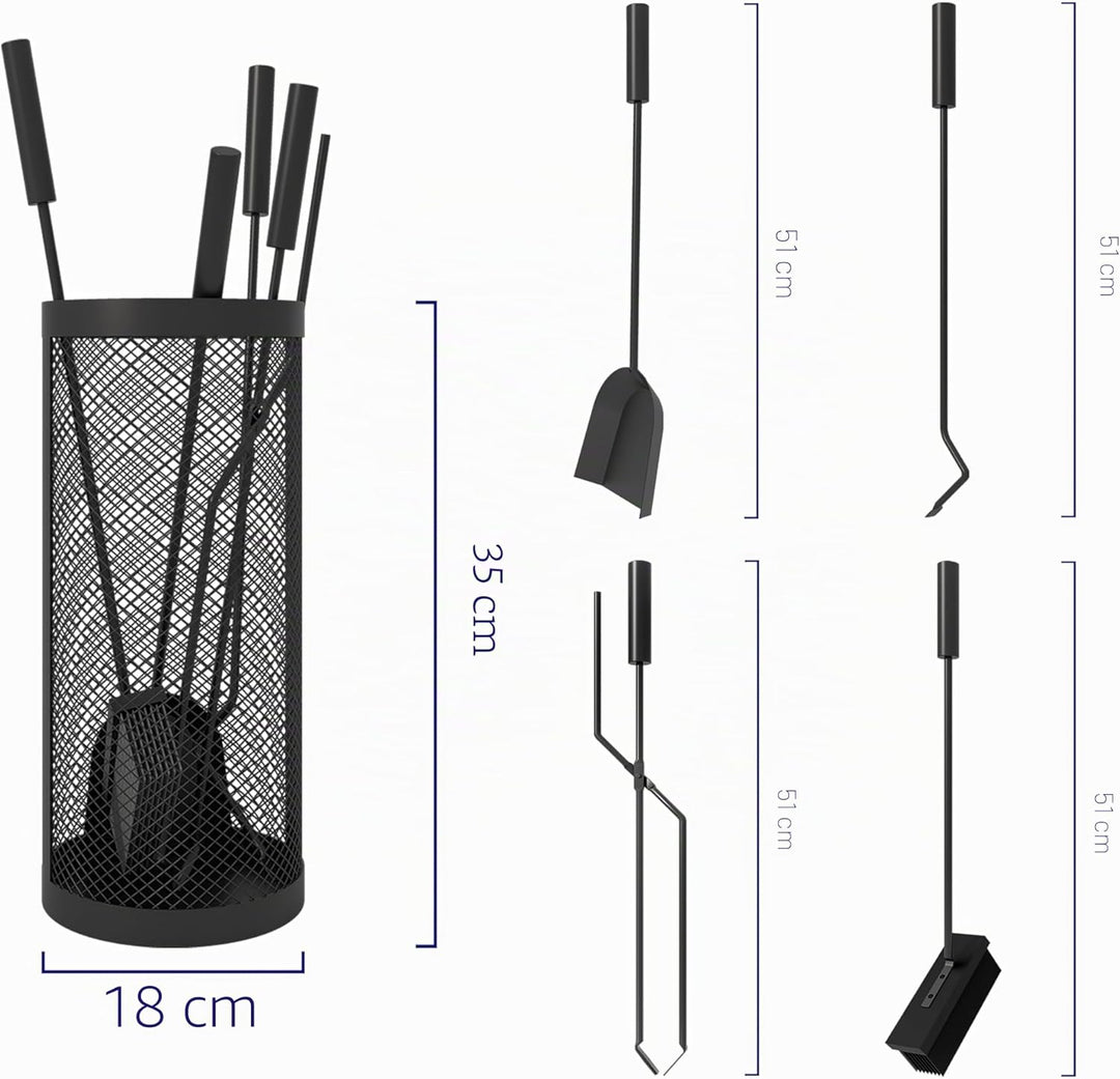 Kingson Kaminbesteck-Set, abgerundet, inkl. Eimer, Schaufel, Schürhaken, Bürste und Zange, 17 x 35 c