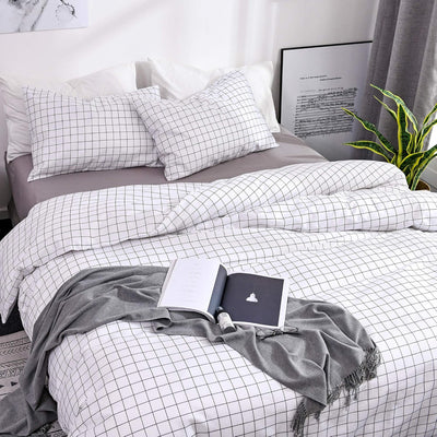 Bettwäsche Set 2tlg Kariert Bettbezug 135x200cm Schwarz Weiss Karo Soft Mikrofaser mit 80x80cm Kisse