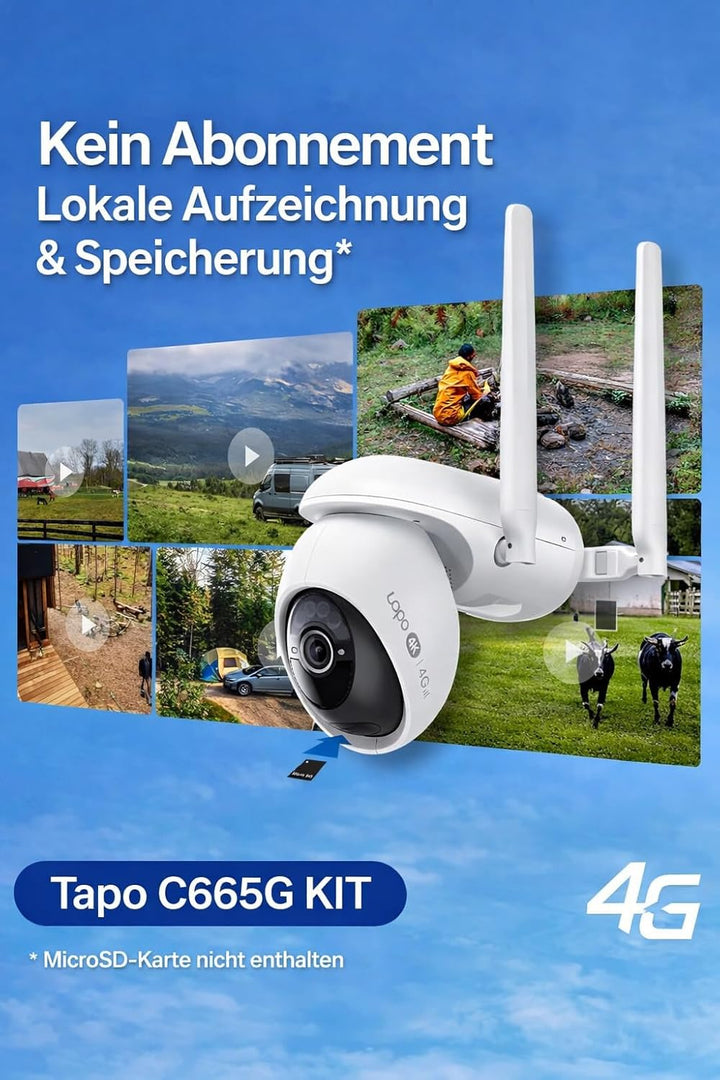 Tapo C665G KIT 4K 4G LTE Überwachungskamera mit SIM Kartenslot | Solar 360° Kamera mit 10000mAh Akku