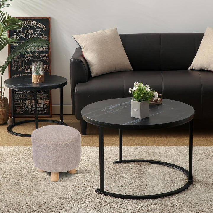 Best Goods Modern Rund Couchtisch 2er Set, wasserdichte Metallhalterung und Marmormuster, für Wohnzi