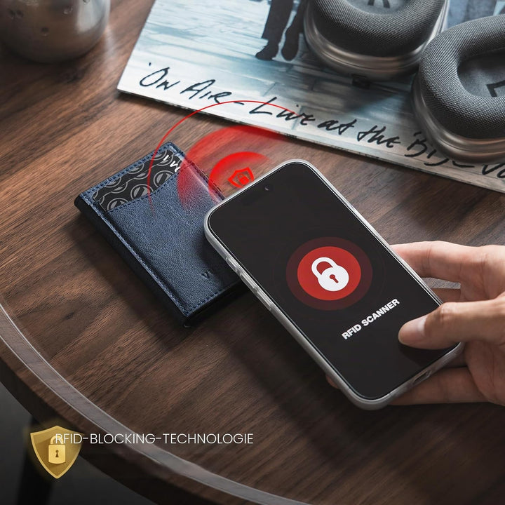 VULKIT Kreditkartenetui Leder Kartenetui RFID Blocking Automatische Pop Up Visitenkartenetui für Kar