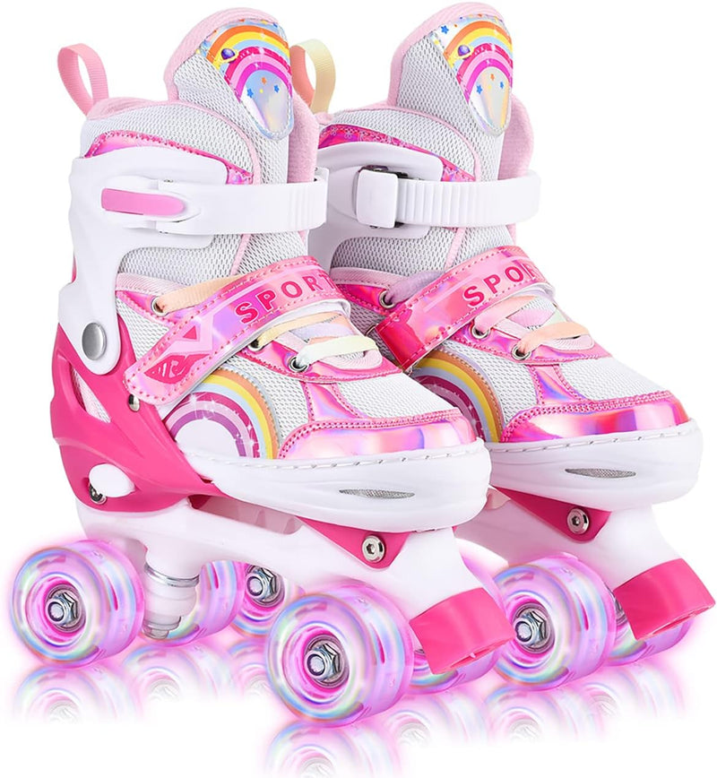 YUDOXN Rollschuhe Mädchen Verstellbar.komfortabl LED Rollerskates für Jugendliche und Anfänger.3 Grö