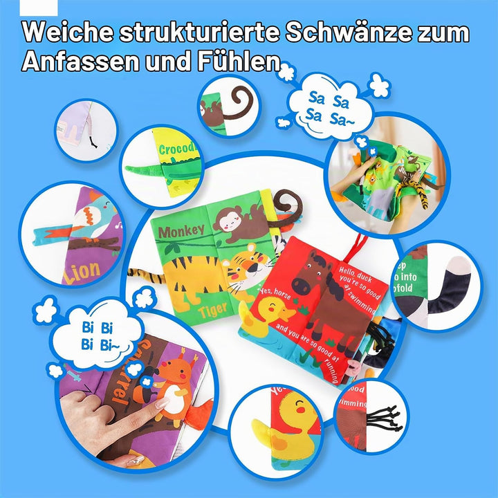 beiens Babybuch Baby Stoffbuch - 2 Stück Fühlbuch Spielzeug ab 6 Monate, Bilderbuch Fühlbuch Knister