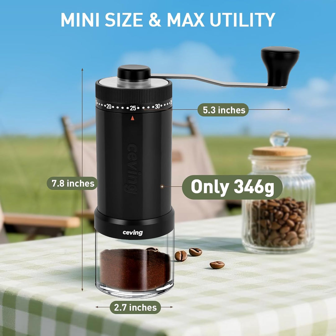 Manuelle Mini-Kaffeemühle mit 40 einstellbaren Einstellungen, tragbare Hand-Kaffeebohnenmühle mit 30