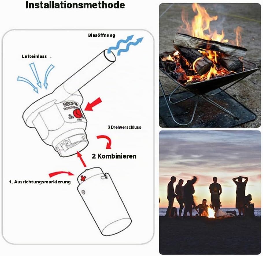 Zunate BBQ Fan, Grill Fön Barbecue Blower Grillgebläse Batterie, für Outdoor Camping Picknick Charco