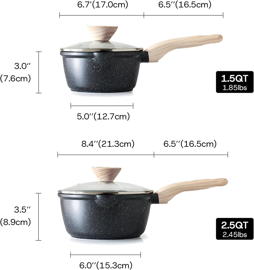 Kordisen Saucenpfannen-Set mit Deckel, 1,5 l &amp; 2,5 Qt Antihaft-Kochtöpfe mit Ausgiesser, leicht zu r