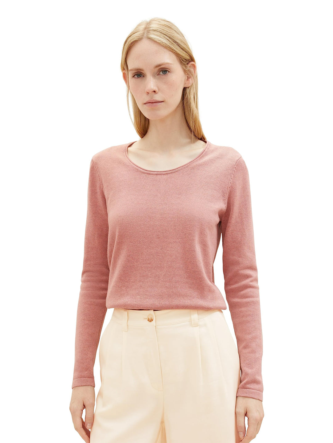 TOM TAILOR Damen Basic Pullover mit Rundhalsausschnitt XXL 24560-blush Rose Melange, XXL 24560-blush