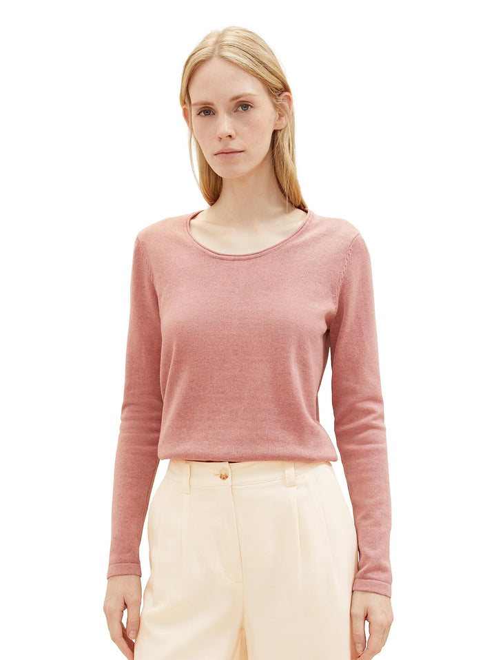 TOM TAILOR Damen Basic Pullover mit Rundhalsausschnitt XXL 24560-blush Rose Melange, XXL 24560-blush