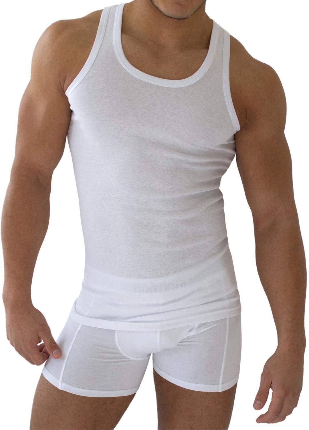 20 x Tank Top Weiss - Herren Unterhemd Feinripp (glatt) - Sportjacke - 100% gekämmte Baumwolle einla