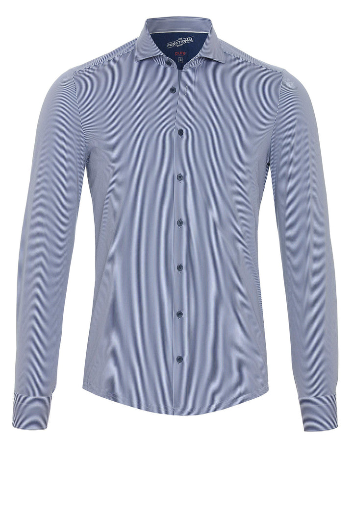 Pure Slim Fit Functional Hemd Langarm Streifen türkis 39 Streifen Mittelblau, 39 Streifen Mittelblau