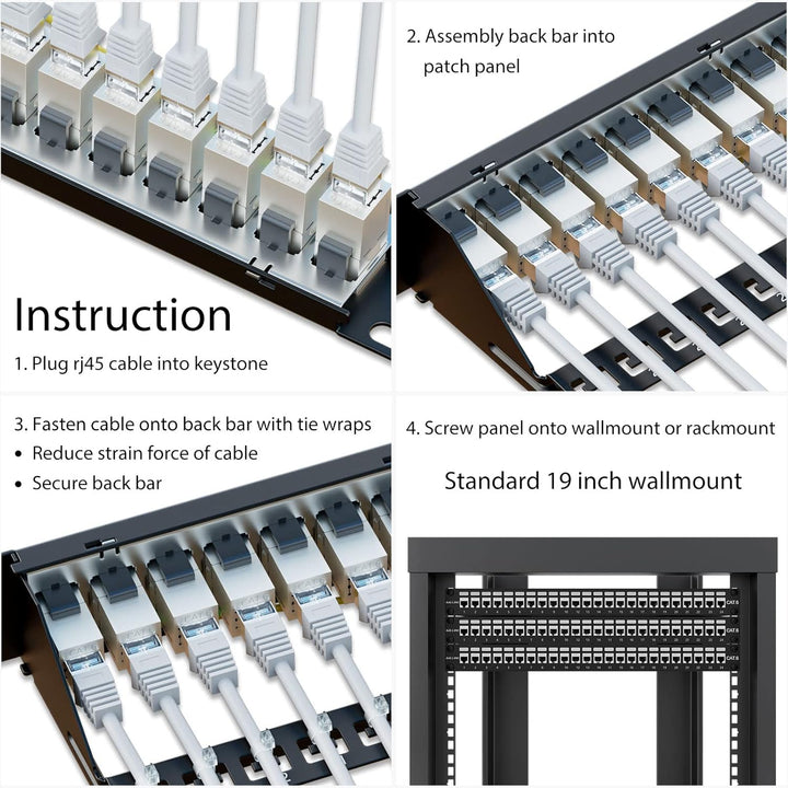 iwillink 24 Port RJ45 Durch Kupplung 1U Cat6 Patchpanel STP geschirmt 19 Zoll mit Rückleiste, Wandha
