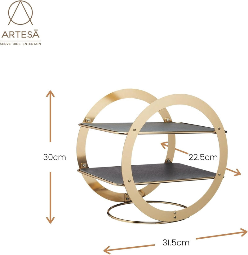 Artesà ringförmige Etagere, Messing Finish, 31.5x22.5x30cm, Geschenkbox Präsentationsständer mit 2 E