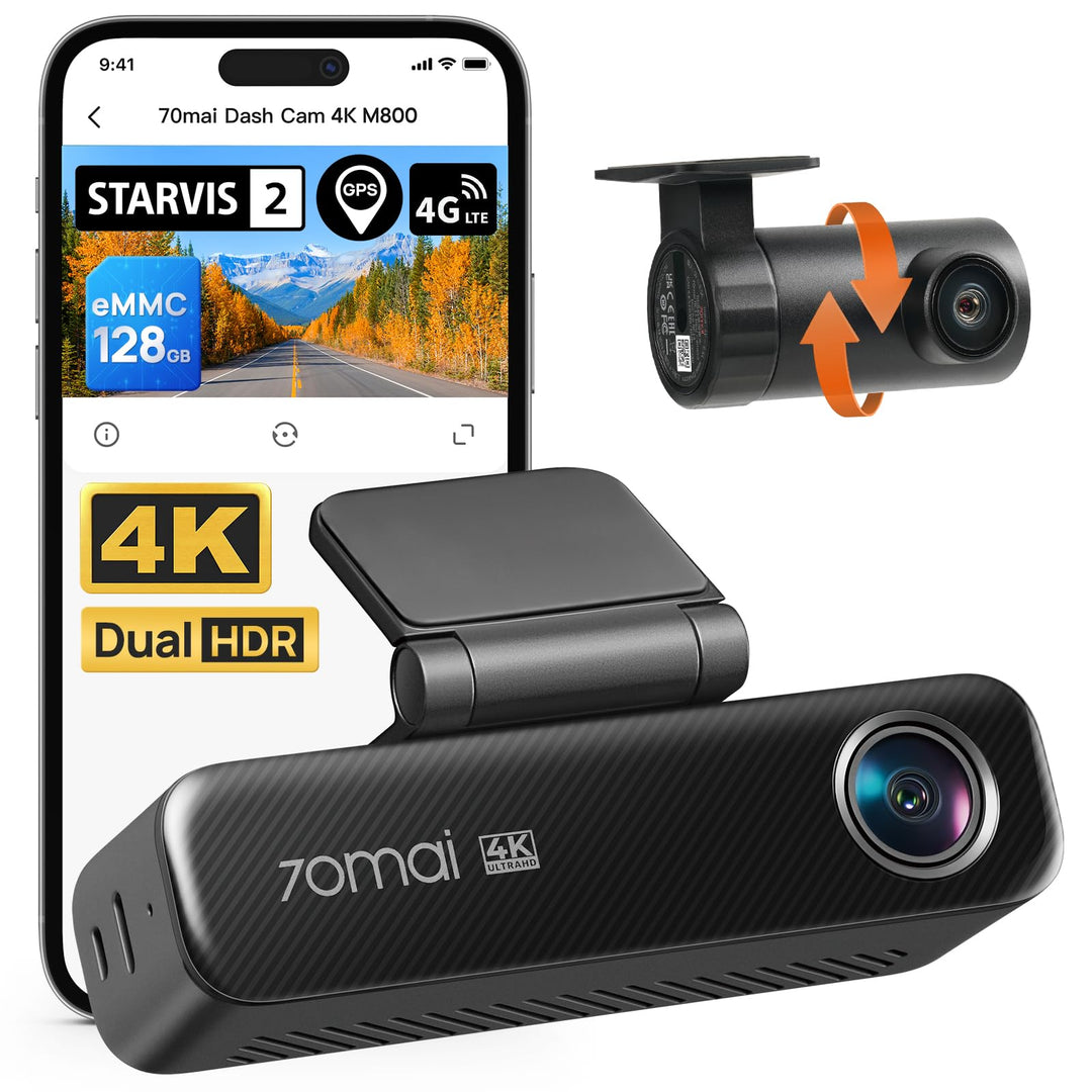 70mai M800 4K Dashcam Auto Vorne und Hinten, STARVIS 2 IMX678 Super Nachtsicht & F1.7-Blende, Dual H