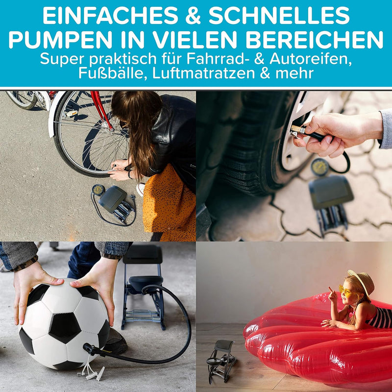 Fusspumpe mit Doppelzylinder und Manometer Test SEHR GUT - Fusspumpe für alle Ventile (Fahrradpumpe,