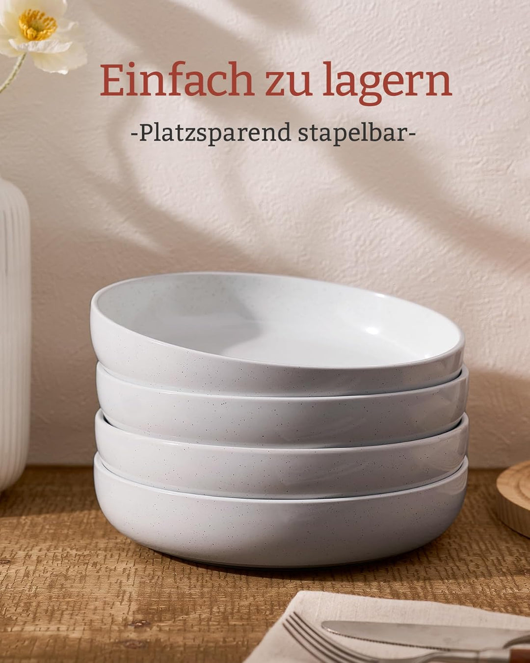 Richmount Milkyway Schalen Set 6, 20cm grosse tiefe Pastateller, Hellgrau Hellgrau Tiefe Teller(6x)