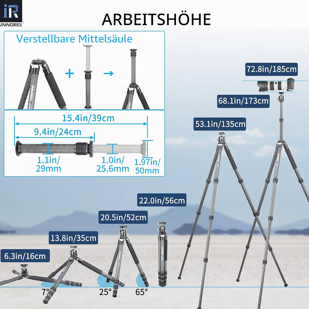 Karbonfaser-Stativ-INNOREL KT284C Super tragbares Reisestativ für DSLR-Kamera Robuster kompakter Stä