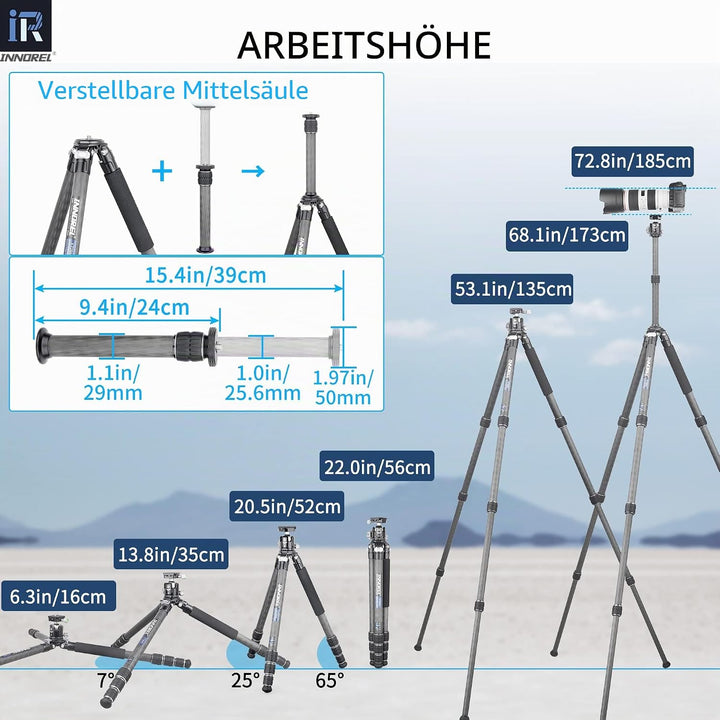 Karbonfaser-Stativ-INNOREL KT284C Super tragbares Reisestativ für DSLR-Kamera Robuster kompakter Stä