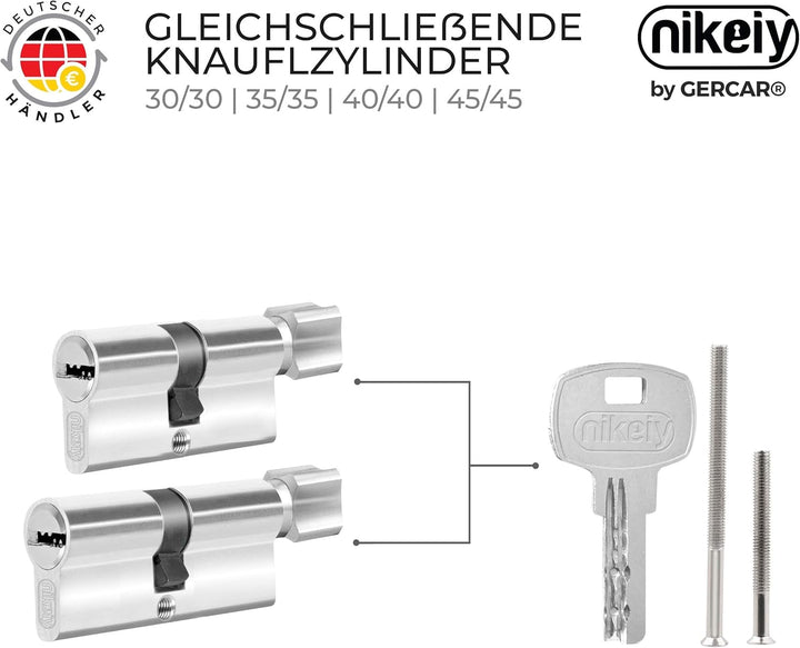 GERCAR Knaufzylinder Gleichschliessend 2 Stück Schliesszylinder Profilzylinder 35/35 Türschloss - in