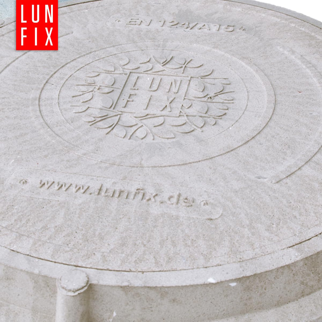 Lun Fix Schachtabdeckung mit Flanschrahmen DN 600 mm A15, HELLGRAU Schachtdeckel mit Manipulationssc