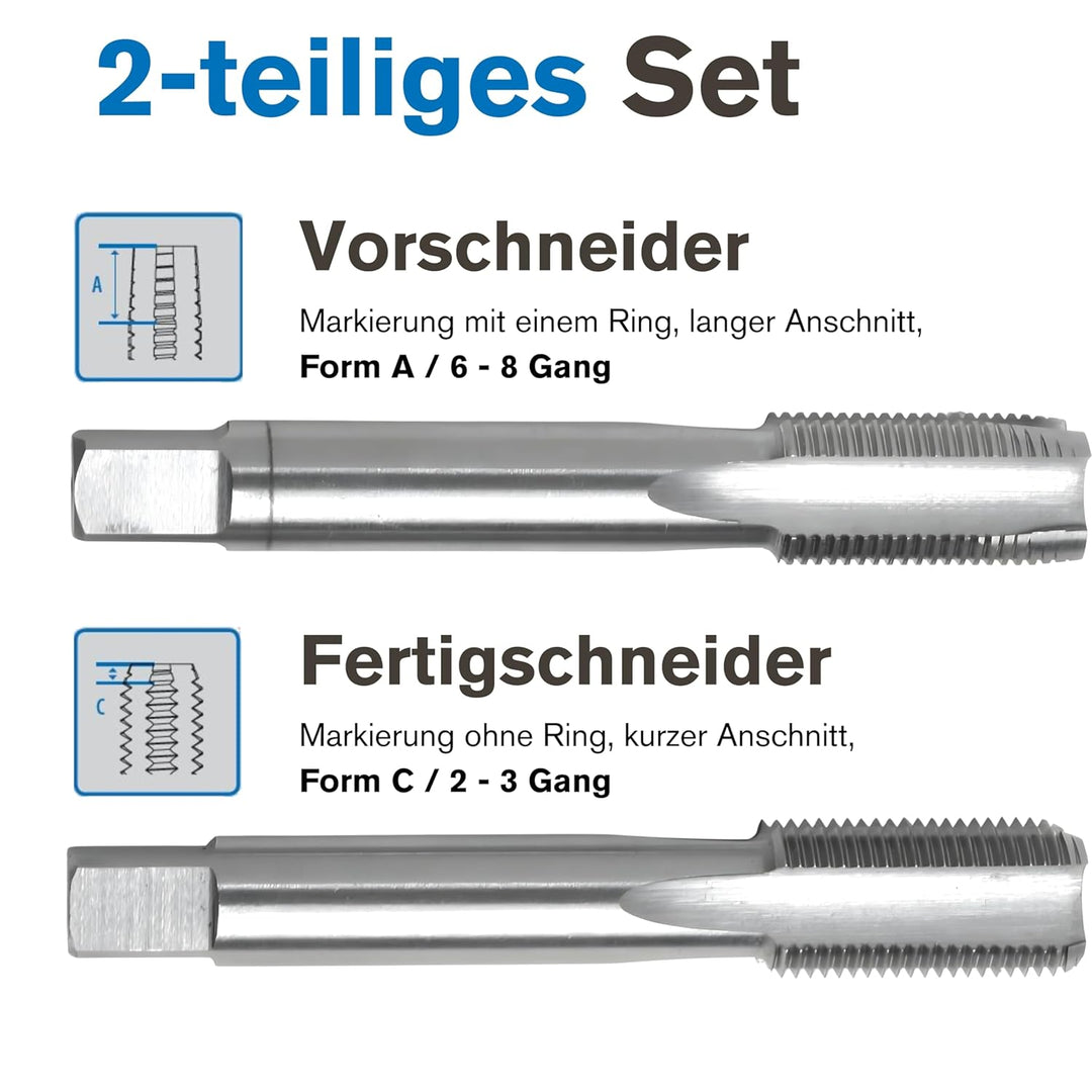 Handgewindebohrer Satz MF12 | 2-teilig | DIN 2181 HSS-G | Gewindeschneider MF 12 x 1,25 | Gewindeboh
