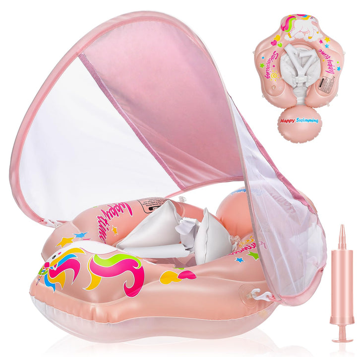 Schwimmring Baby mit Sonnendach Abnehmbarem Sonnendach Schwimmsitz Kleinkinder Schwimmhilfe für Klei