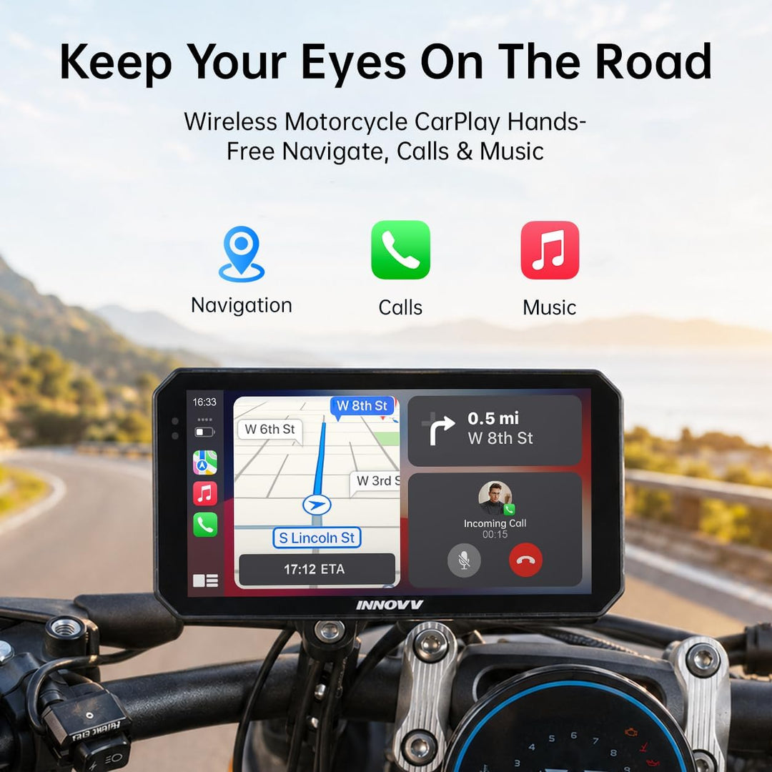 N2 6-Zoll-Apple-Carplay-Bildschirm für Motorräder, Touchscreen, kabelloses Apple CarPlay- und Androi