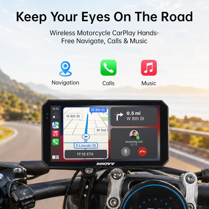 N2 6-Zoll-Apple-Carplay-Bildschirm für Motorräder, Touchscreen, kabelloses Apple CarPlay- und Androi