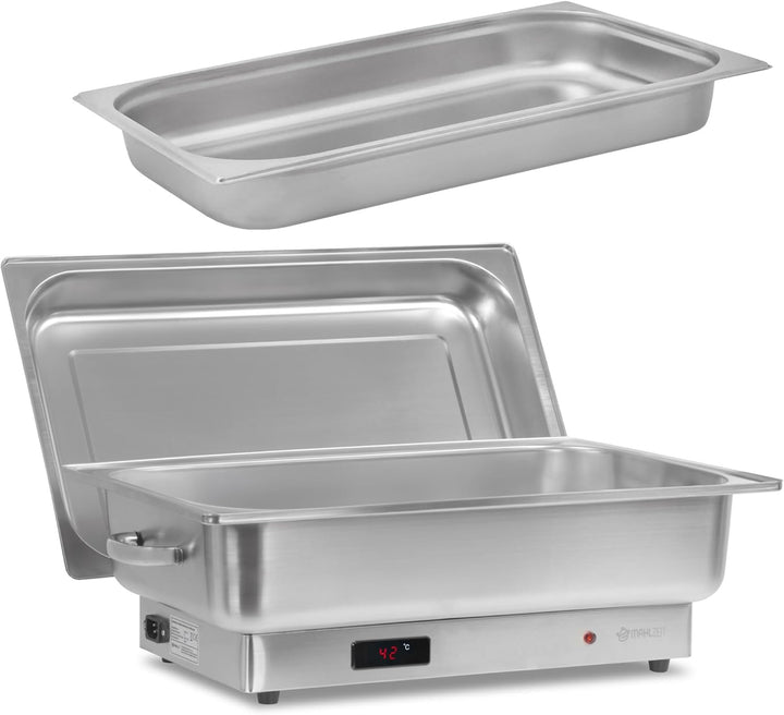 Mahlzeit elektrischer Edelstahl Chafing Dish mit GN 1/1 | 9 Liter | bis 80°C mit Display | Speisenwä