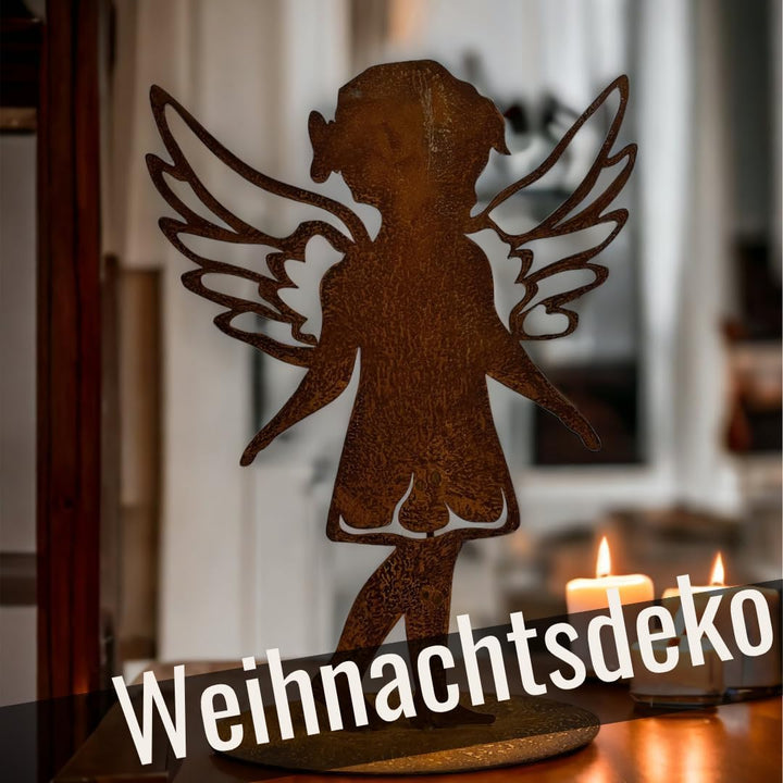 Terma Gartenfiguren rost Weihnachts Engel 50 cm Grabdeko Metall Stahl Rost Edelrost Gartendeko Weihn