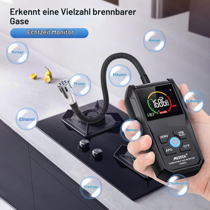 Gasmelder Erdgas Gaslecksuchgerät Tragbarer Leckdetektor MESTEK Methan Propan Butan Haushalts Flüssi