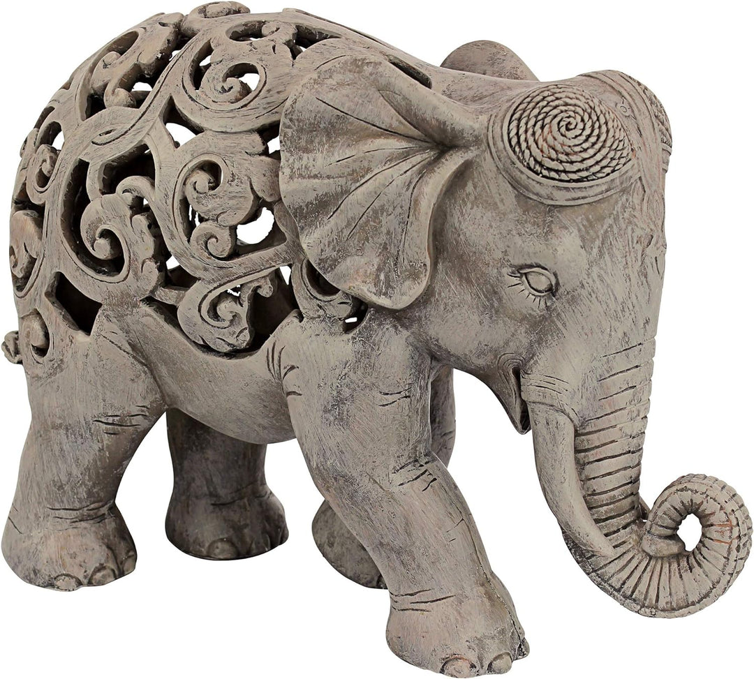 Design Toscano Anjan der Elefant indische Deko Jali Tierstatue, 30.5 cm, Gotischer Stein