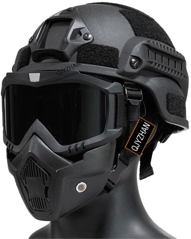 Tactical Airsoft Fast Helm, Mit Seitenschiene und NVG Halterung, Full-Face Airsoft Maske, Abnehmbare