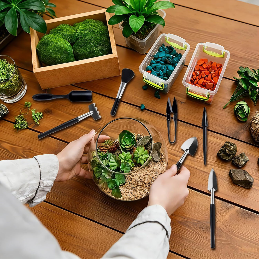 Gartenwerkzeuge Set 17 Stück mit wasserdichte Umtopfmatte & Aufbewahrungstasche, Mini Gartengeräte G