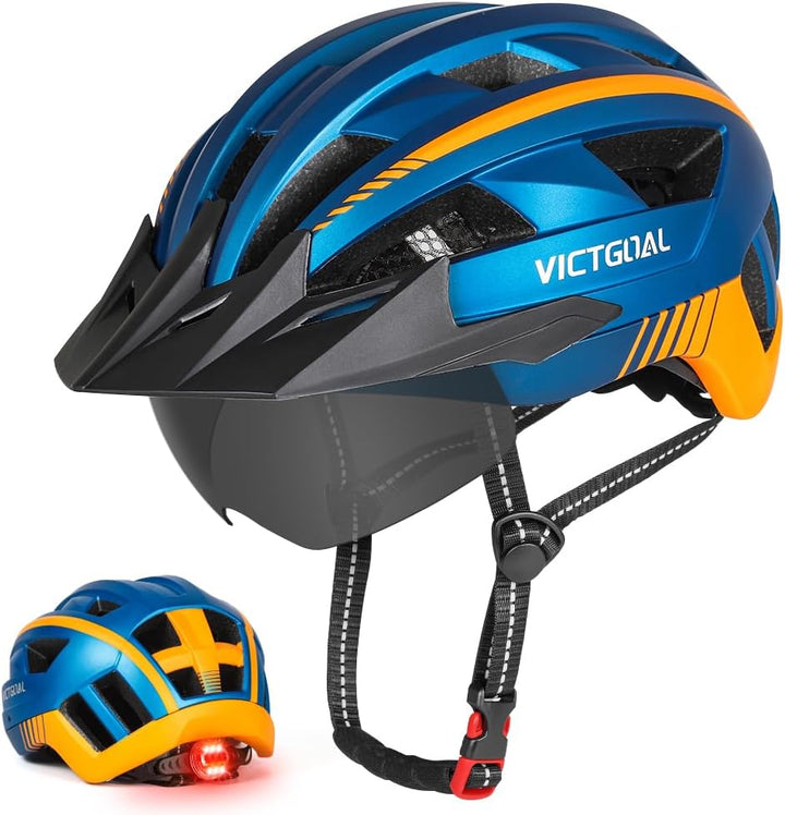VICTGOAL Fahrradhelm mit Visier Mountainbike Helm mit magnetischem Brille Abnehmbarer Visier, Rennra