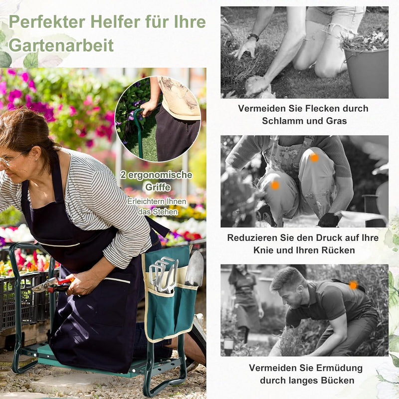 RELAX4LIFE Kniebank für Gartenarbeit, Faltbarer Gartenhocker, Gartenkniebank mit Abnehmbarer Werkzeu