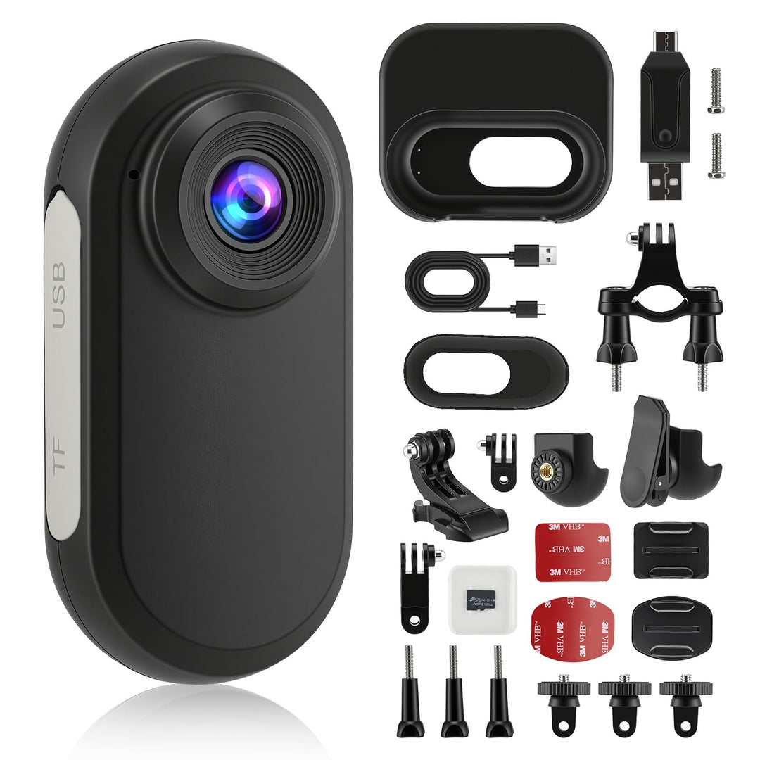 1080P Mini Körperkamera mit Akku-Case & 128GB – Daumengrosse Action Cam für Hände-frei Aufnahme, Fah