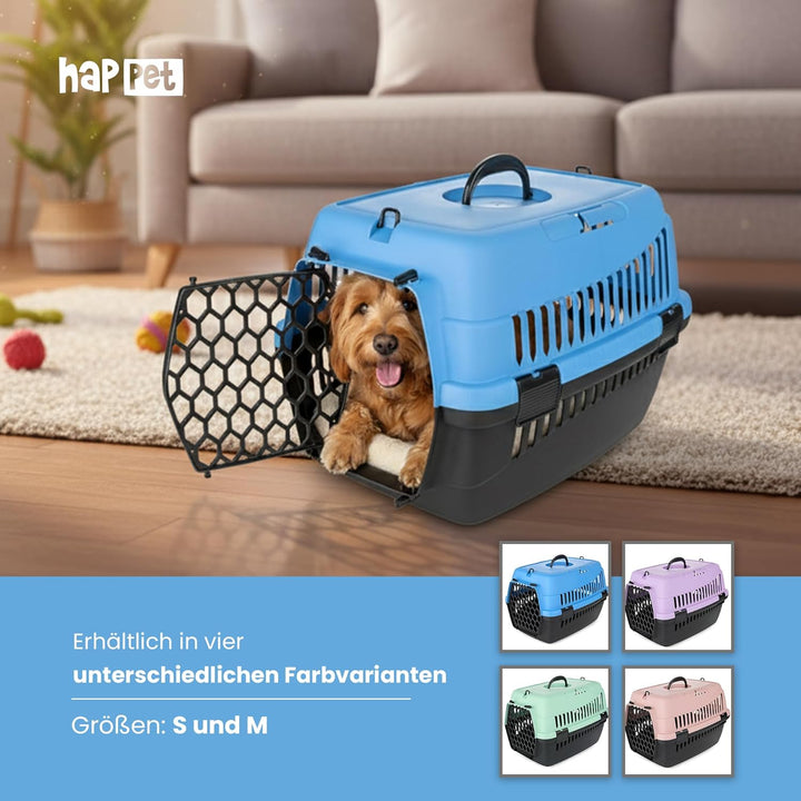 HAPPET Tiertransportbox ABBA S Blau 50x33x33 cm – Robuste, gut belüftete Transportbox aus Kunststoff