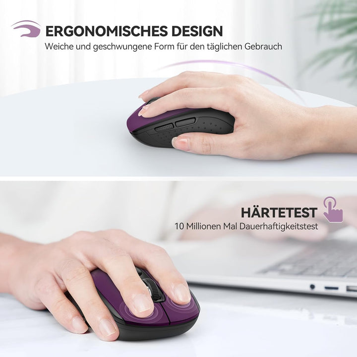 TECKNET Bluetooth Maus, 4000 DPI Maus Kabellos (Tri-Mode: BT 5.0/3.0+2.4GHz) Funkmaus mit USB-Empfän