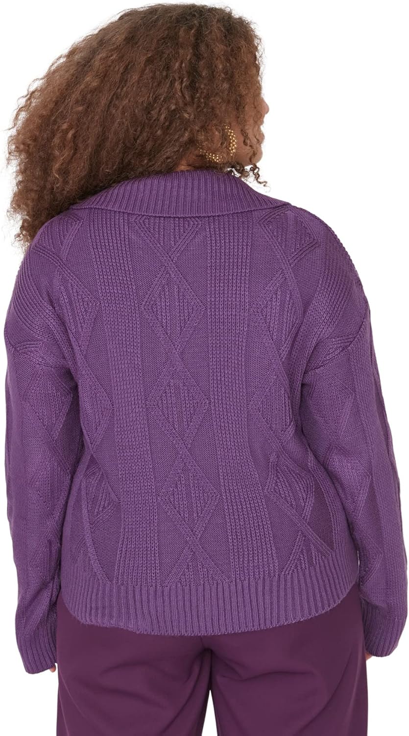 TRENDYOL Damen Polokragen Plain Regular Plus Size Pullover Sweatshirt XL Grosse Grössen Violett, XL