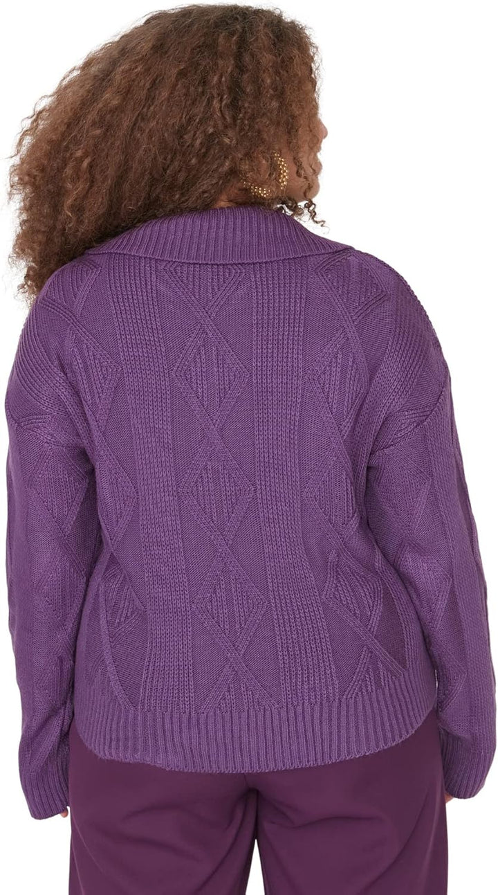 TRENDYOL Damen Polokragen Plain Regular Plus Size Pullover Sweatshirt XL Grosse Grössen Violett, XL